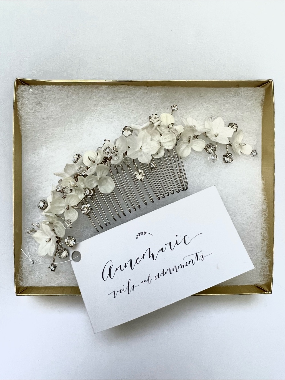 Anne Marie White Floral Hair Comb with Crystal Accents